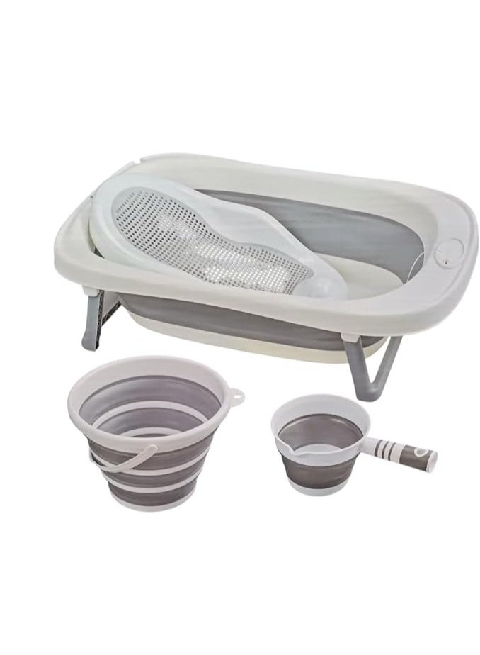 4 in 1 Baby Foldable Bath Tub Set, Temperature Sensing, 4 Pieces, Grey and white - Image 1